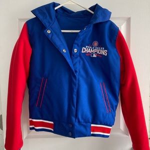Cubs World Series hooded bomber jacket